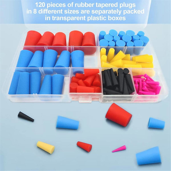 120 st avsmalnande pluggar av silikongummi, högtemperaturbeständig silikongummi 8 storlekar från 1/16 till 5/8 tum för hålpluggar (ZYH) As Shown
