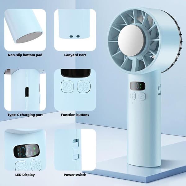 Bærbar luftkøler. Lommeventilator med indbygget batteri og justerbar ventilatorhastighed (1-100, sort).