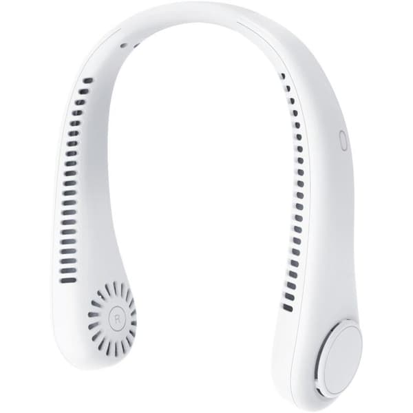 Halsventilator. Bladløs USB-ventilator. Tre hastigheder. Bærbar og genopladelig halsventilator - hvid.