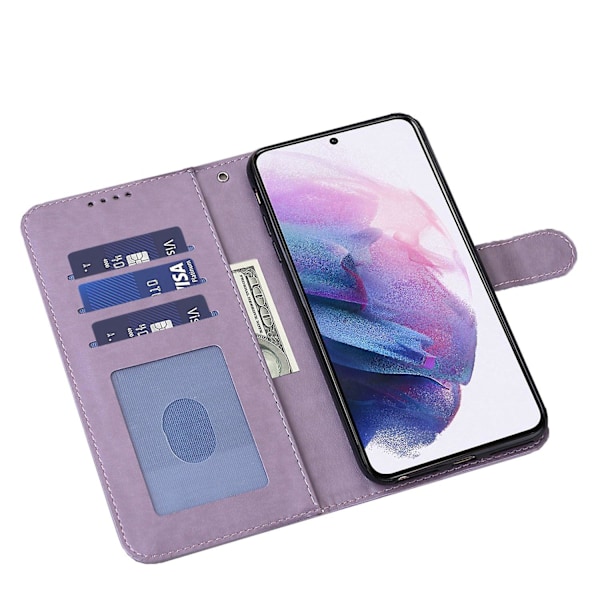 För SAMSUNG Galaxy S21 Fe 5G Präglad Läderfodral  (DPD) Purple Samsung Galaxy S21 FE 5G