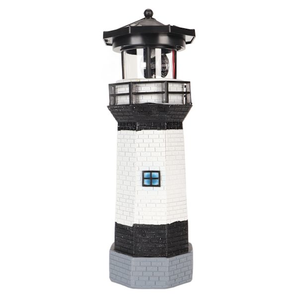 Solcellsfyr 360 graders roterande fyrdekoration blekningsfri harts LED trädgårdsfyr för balkong gräsmatta BS38061  (ZYH)