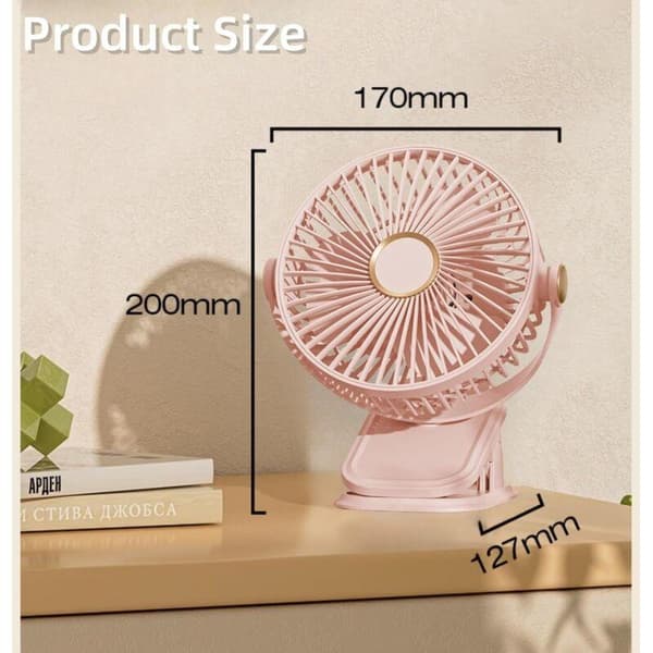 Mini USB-blæser, støjsvag, 5 hastigheder. 360° rotation. Lille bordventilator. Ophæng – Pink.