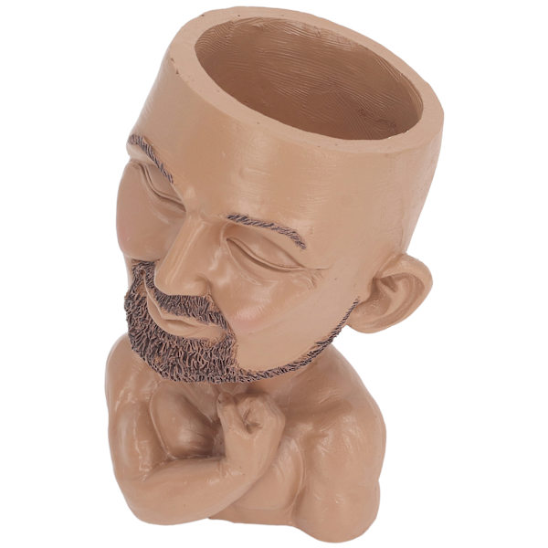 Kruka med ansikte och dräneringshål, Man Face Flower Pot Head Planter, muskulös man, blomkruka för vardagsrum, hall, kaffefärg (ZYH)