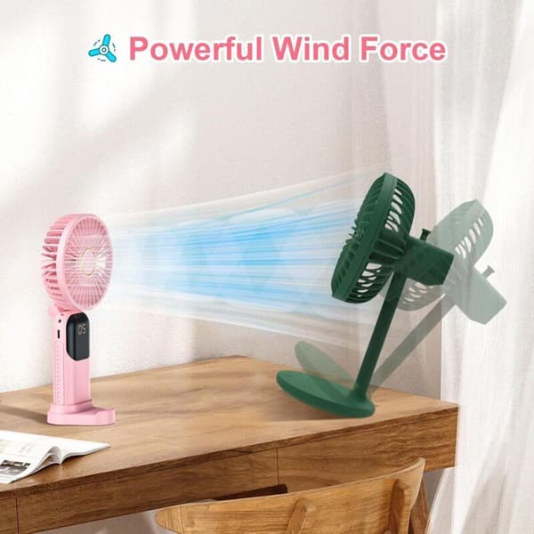 Mini bærbar ventilator. USB genopladelig ventilator. Med stativ. Stille og foldbar lommeventilator (pink).