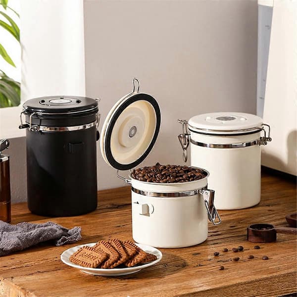 Kaffedåse Lufttæt Bønnebeholder Opbevaringsboks 1.8L Sort
