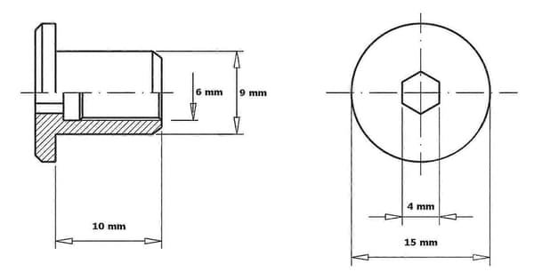 Mutter med flatt hode, sekskantfatning M6 X 15 X 10 mm, 100 stk