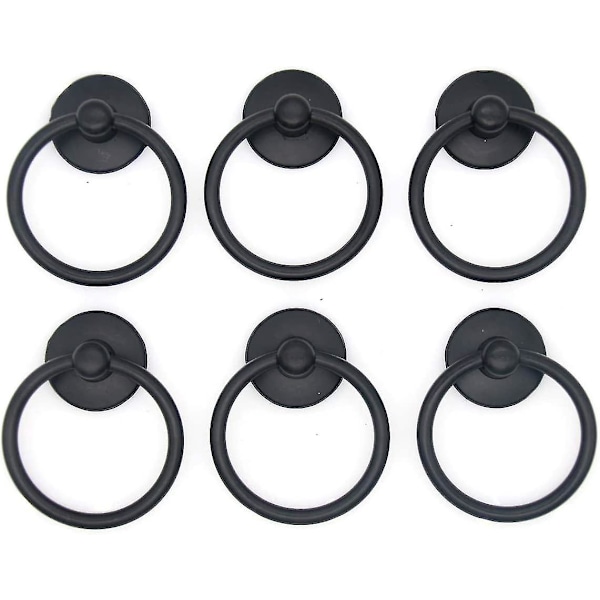 Lådhandtag i zinklegering, 6 st, metallring, enkelhålsknopp, möbelhandtag, skåp, låda, skruvring (svart)  (ZYH)