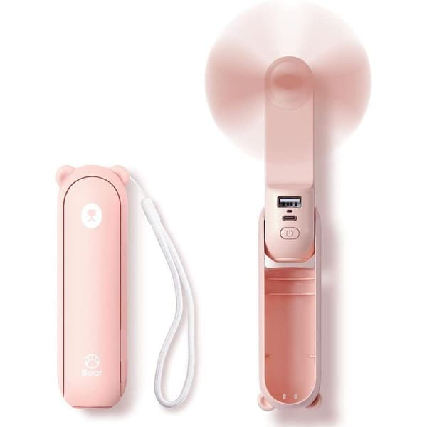 Mini bærbar ventilator. 3-i-1 lommeventilator. Genopladelig ventilator. Batteridrevet ventilator - pink.