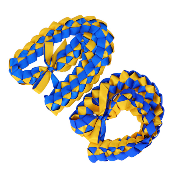 2PCS Examenshalsband Leis Dubbelfärgad Flätad Band Vävda Säkerhetsrep för Festdekoration 120CM Blå Guld  (ZYH)