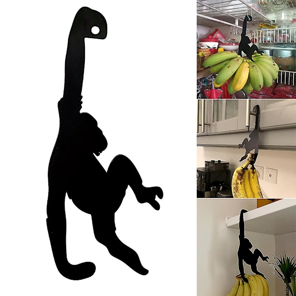 Creative Banana Hanger Black Metal Krok Monkey Gorilla Bananhållare Nycklar Hängkrok Klädförvaringsställ (ZYH)