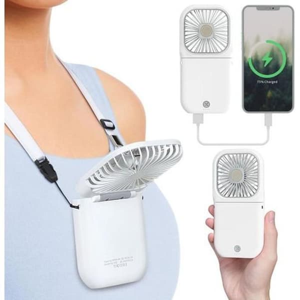 Bærbar ventilator. Genopladelig, 3 hastigheder. Sammenfoldelig mini hals-/skrivebordsventilator. 6,3 tommer. Til udendørs og rejsebrug