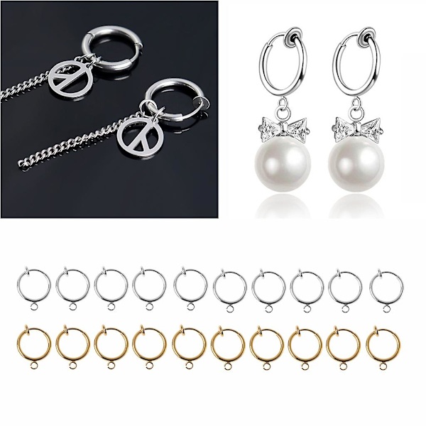 10 st icke-piercade örhängen konverter clip-on örhängen med lättöppnad ögla (ZYH) Silver