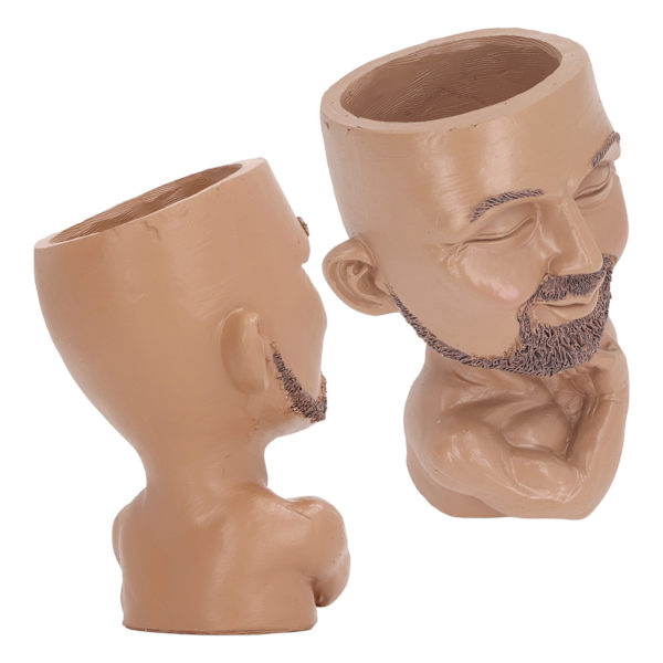 Kruka med ansikte och dräneringshål, Man Face Flower Pot Head Planter, muskulös man, blomkruka för vardagsrum, hall, kaffefärg (ZYH)