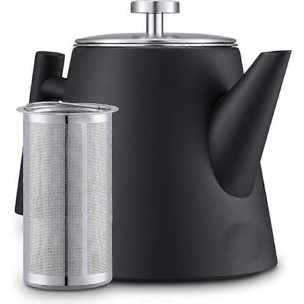 1 liter tekande - Isoleret tekedel - Tekande i rustfrit stål med filter - Stor tekedel - Isoleret tekedel med dobbelt filter - Sort