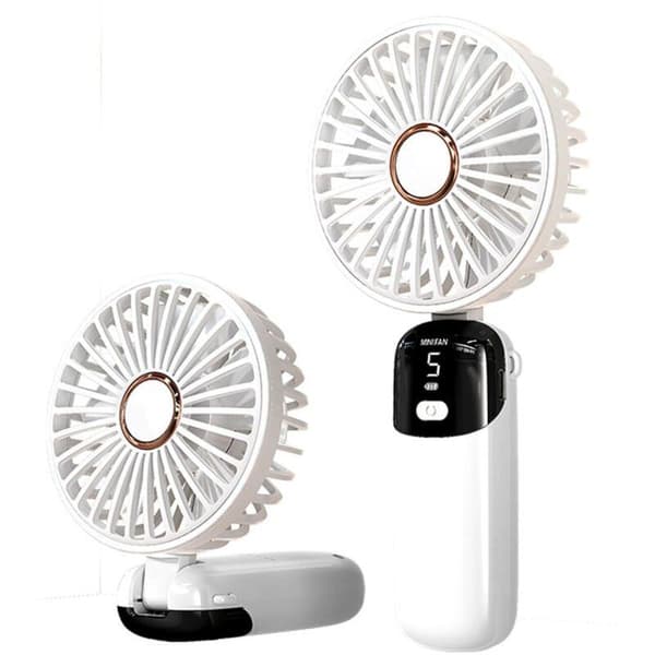 Mini bærbar ventilator, USB bordventilator. Lille fem-trins lommeventilator med base - hvid.