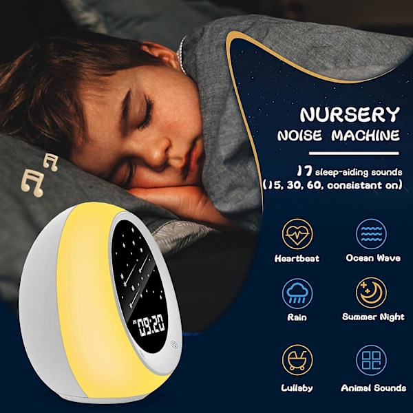 Rutinhjälp Sömn Tränare, Barnväckarklocka, Barnkammare Ljudmaskin & Nattlampa Med Nap Timer För Yngre Barn  (ZYH)