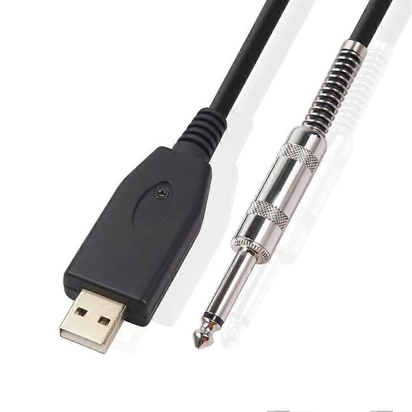 USB Gitarrkabel USB 2.0 Interface Hane till 1/4 Tum TS（6.35）Jackkontakt Sladd Elgitarr