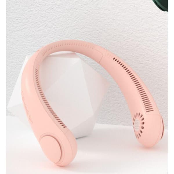 BDD Mini USB Uppladdningsbar Bärbar Fläkt, Tyst, Bladlös, Halsmonterad, 360° Luftflöde (Rosa)