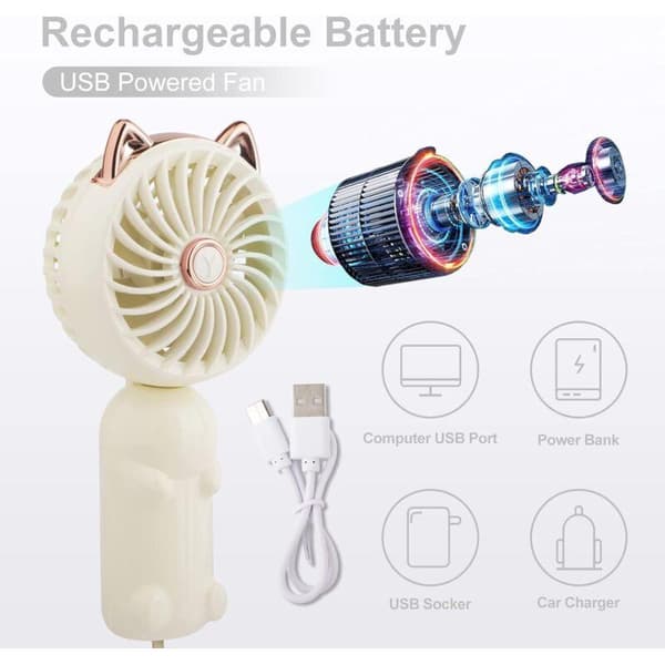 Mini bærbar ventilator med genopladeligt batteri, 3 ventilationshastigheder, foldbar udendørs ventilator.