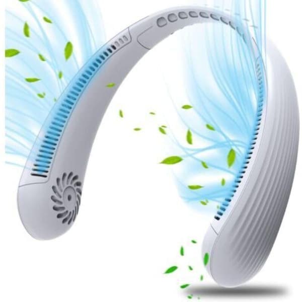 Bærbar halsventilator. USB-bladløs lydløs ventilator. Halskølerventilator (ren hvid)