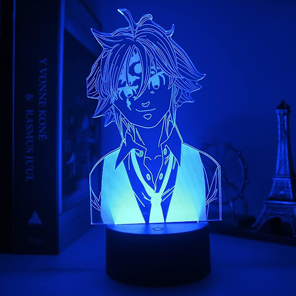 Shen Anime Characters Meliodas 3d Illusion Night Light Led Bordslampa Touch/fjärrkontroll Sovrumsinredningslampa Heminredning Födelsedag (ZYH)