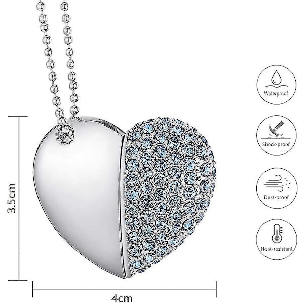 Usb-minne, Premium Usb 3.0, Diamant Hjärtformad 32gb Usb Flash-enhet Vattentät Minnespinne Minnespinne Hög Hastighetsöverföring, Blå  (ZYH)