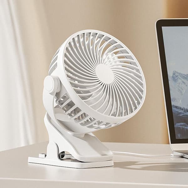 USB clip-on ventilatorlampe, lille bærbar udendørs clip-on ventilator, genopladelig (hvid).