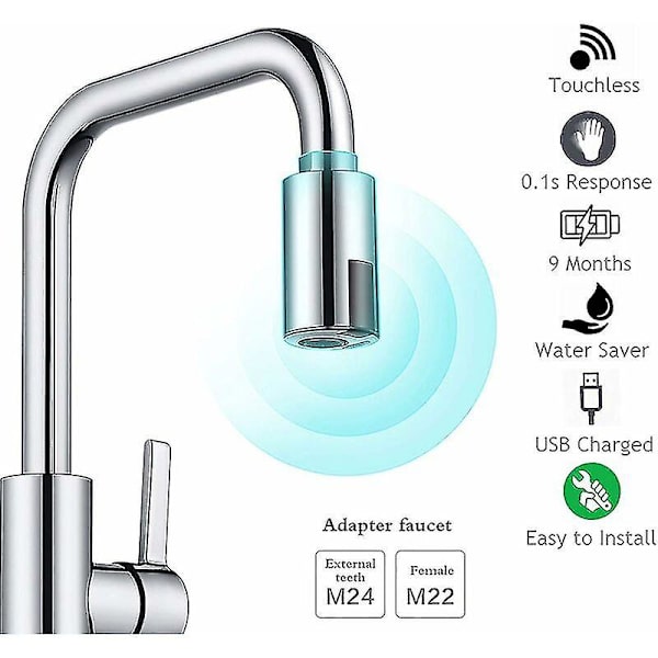 Beröringsfri smart kran med rörelsesensor, vattenbesparing, kran för badrum, kök, lämplig silver (ZYH)