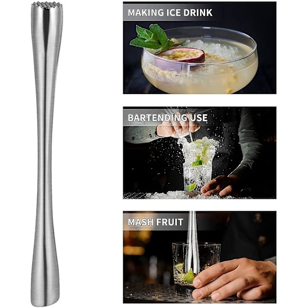 Cocktail Muddler Rostfritt stål Lemon Masher Cocktail Muddler Ice Masher för fruktkryddor isbars (ZYH) Silver