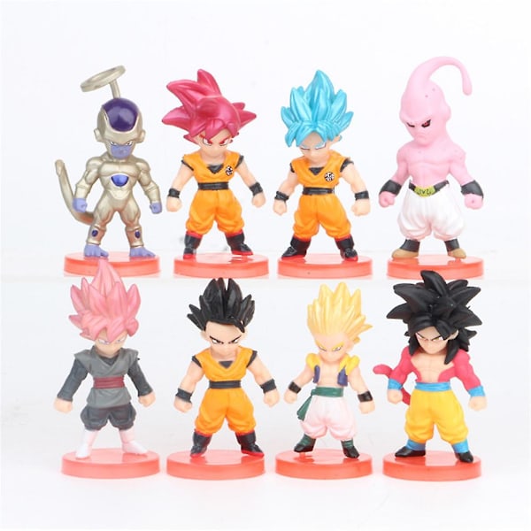 8 st/ set Anime Dragon Ball Z Anime-karaktärer Goku Gohan Figurleksaker Set Fläktar Presenter Heminredning Cake Topper (DPD)