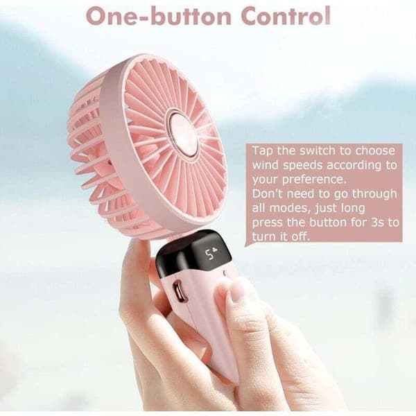 Mini bærbar ventilator, USB genopladelig, 5 blæserhastigheder, med stativ. Sammenfoldelig bordventilator - pink.