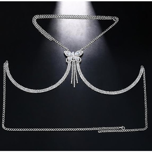 Kroppskedja Rhinestones BH Fjärilar Bröstfäste Kedjor Kroppssmycken Tillbehör För Kvinnor  (ZYH)