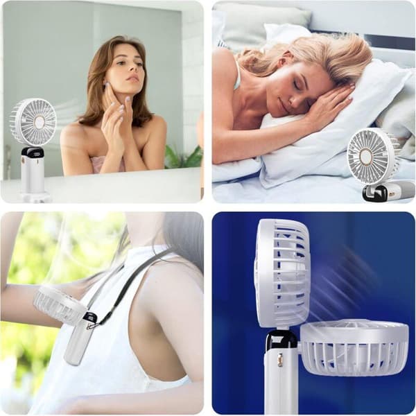 USB genopladelig bærbar ventilator med 5 justerbare hastigheder. Sammenfoldelig ventilator med skærm (hvid).