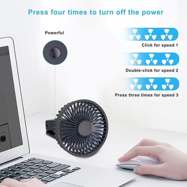 Mini clip-on blæser. Magnetisk clip-on blæser. Bærbar USB-blæser med tre hastigheder (blå).