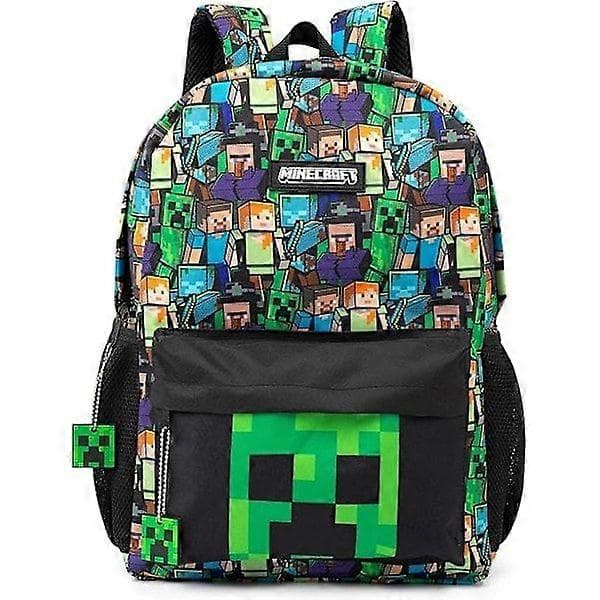 Minecraft Backpack for Boys | Black School Bag for Kids | Green Creeper Zombie Skeleton Enderman & Cave Spider