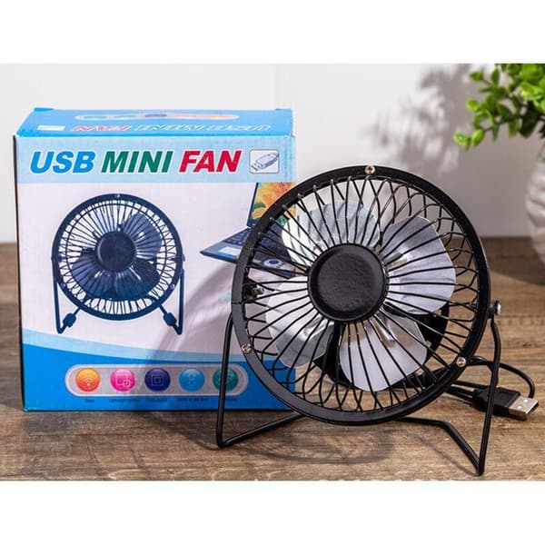 Mini USB-blæser, metalbordblæser, kompakt, men kraftfuld, lydløs sort blæser.
