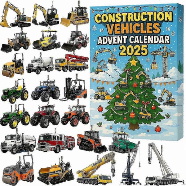 Adventskalender 2025 med konstruksjonskjøretøy for barn