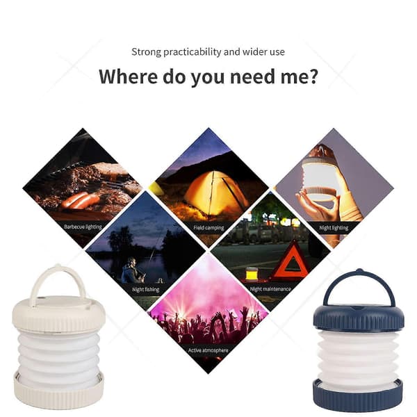 Sammenklappelig campinglanterne med 3 tilstande og magnetisk LED-lampe til teltture
