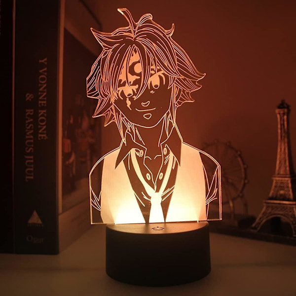 Shen Anime Characters Meliodas 3d Illusion Night Light Led Bordslampa Touch/fjärrkontroll Sovrumsinredningslampa Heminredning Födelsedag (ZYH)