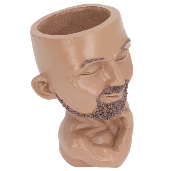 Kruka med ansikte och dräneringshål, Man Face Flower Pot Head Planter, muskulös man, blomkruka för vardagsrum, hall, kaffefärg (ZYH)