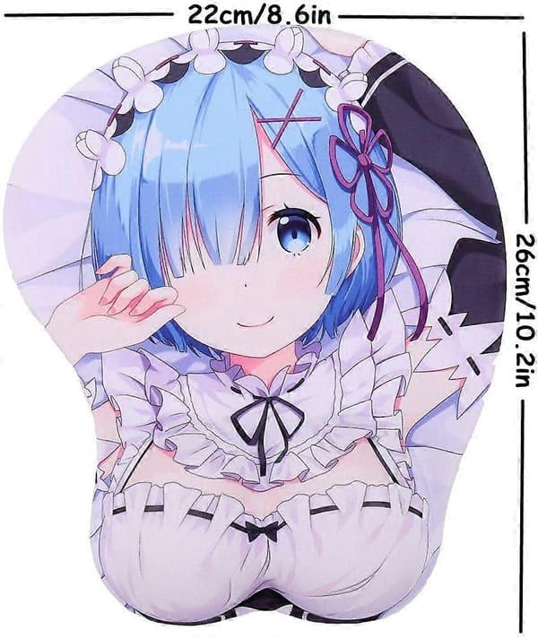 Re: Zero Rem 3D Anime Musemåtter med Håndledsstøtte Gaming Musemåtter 2-vejs Skin (MK0017)