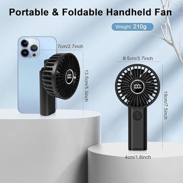 Mini bærbar ventilator. USB genopladelig lommeventilator, 3600 mAh. Kompakt håndholdt ventilator - hvid.