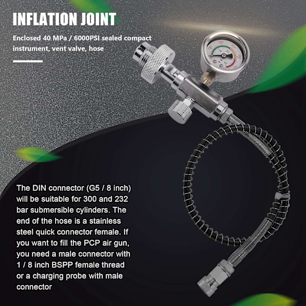 Christmas Pcp Tankstation Laddningsadapter för dykcylindrar med G5/8 tums Din-adapter och 50 cm fjäder H (DPD)