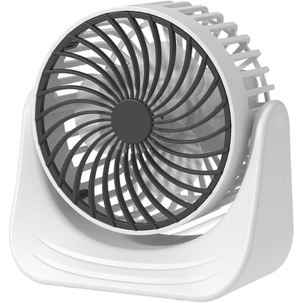 Ventilator. Mini USB genopladelig bordventilator, tre ventilationshastigheder, kraftig luftstrøm - hvid.