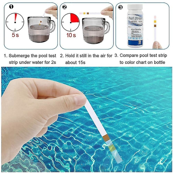 100 st testremsor för bubbelpool 3 i 1 pooltestremsor, Spa Ph testremsor Enkla och snabba detekteringsvattenremsor (ZYH)