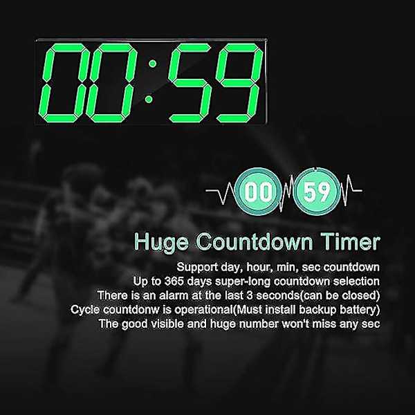 Digital LED-väggklocka, överdimensionerad väggklocka med siffror, fjärrkontroll Count up/Countdown (ZYH)