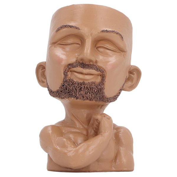 Kruka med ansikte och dräneringshål, Man Face Flower Pot Head Planter, muskulös man, blomkruka för vardagsrum, hall, kaffefärg (ZYH)