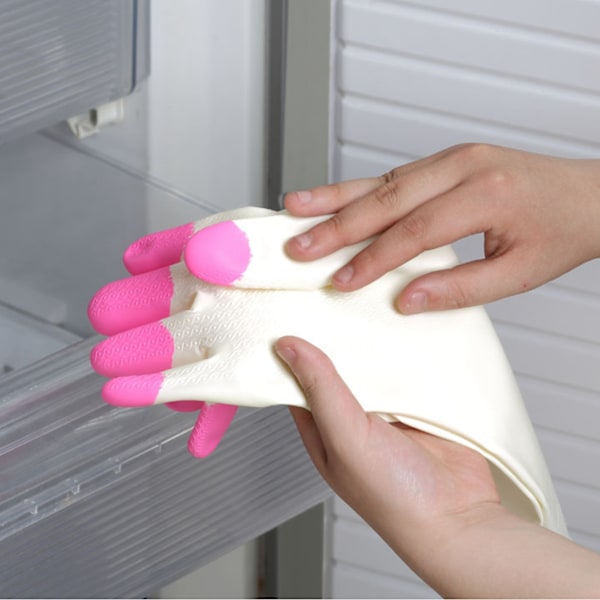 PVC Hushållshandskar Rengöring Anti Slip Multifunktionella Ergonomiska Vattentäta Diskhandskar Rosa (ZYH)