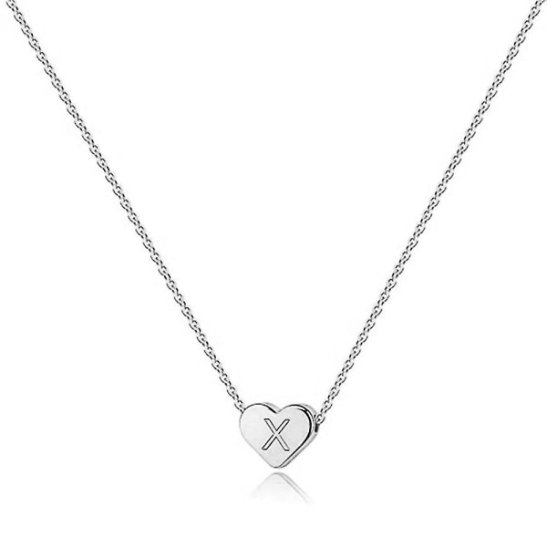 Hjerte første halskjeder for kvinner jenter hjerte anheng bokstav alfabetet halskjede sølv XL
