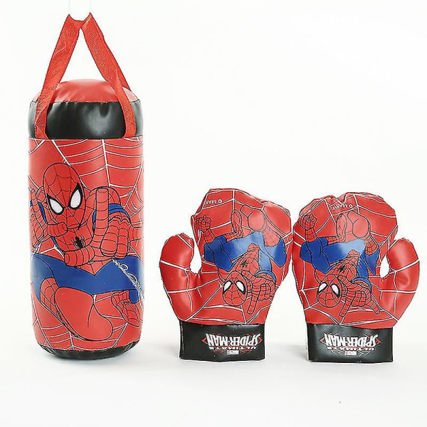 Set Spiderman Printing Stress Relief Pvc Dekompression Boxsäck Handskar för barn-röda